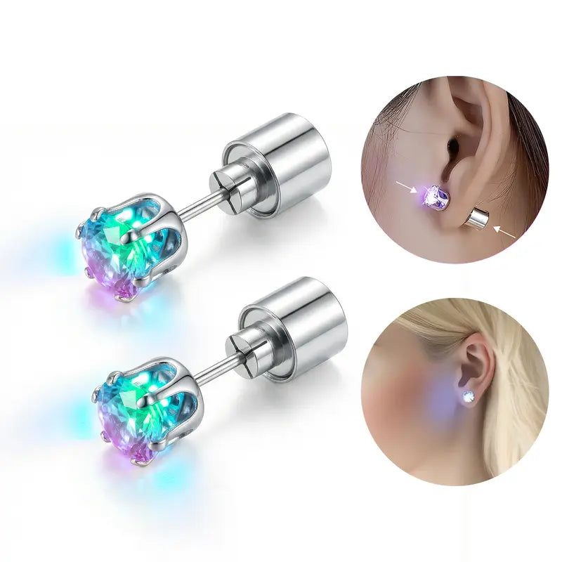LED Earrings, Light Up Stud Earrings, Glowing Diamond Crown Pendant Earring