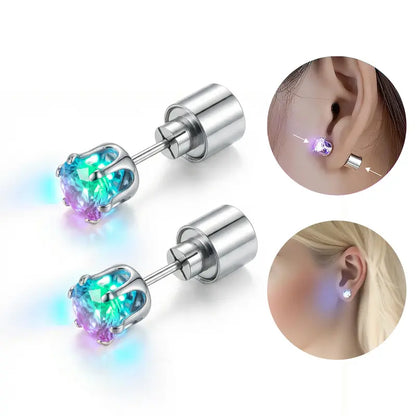 LED Earrings, Light Up Stud Earrings, Glowing Diamond Crown Pendant Earring