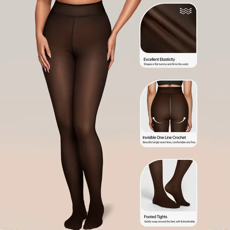 Women Fleece Lined Leggings Thermal High Waisted Footed Opaque Tights