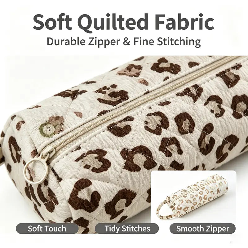 Quilted Multi‑Purpose Storage Bag, Portable Zipper Cosmetic Makeup Pouch with Handle