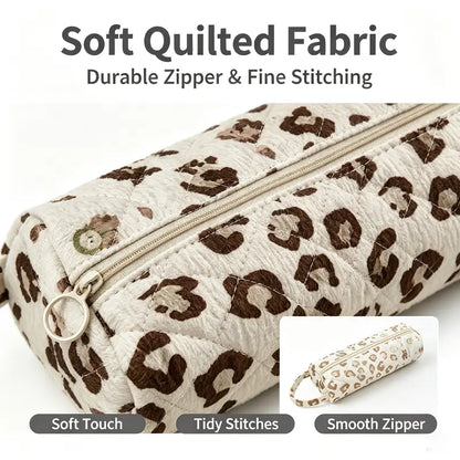 Quilted Multi‑Purpose Storage Bag, Portable Zipper Cosmetic Makeup Pouch with Handle