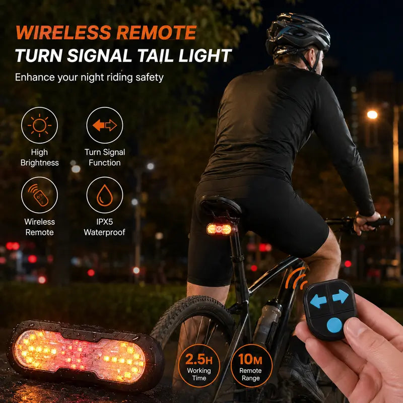 Bike Wireless Remote Control Turn Signal Taillight, 6 Modes 1200mAh Rechargeable