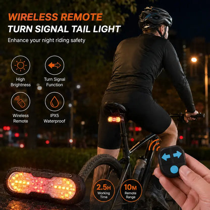 Bike Wireless Remote Control Turn Signal Taillight, 6 Modes 1200mAh Rechargeable