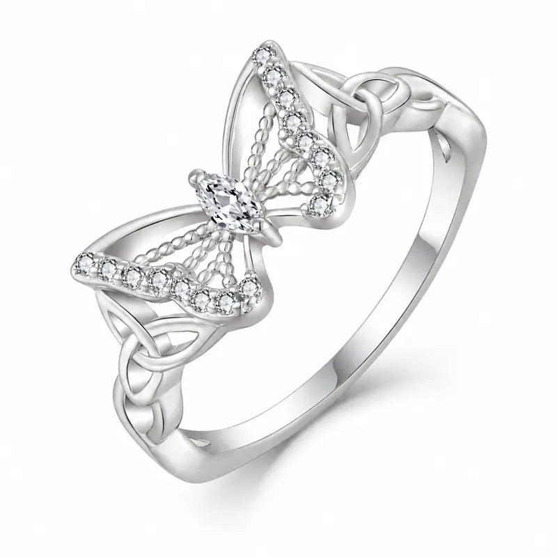 Butterfly Ring with 5A Cubic Zirconia Accent, Celtic Knot Design