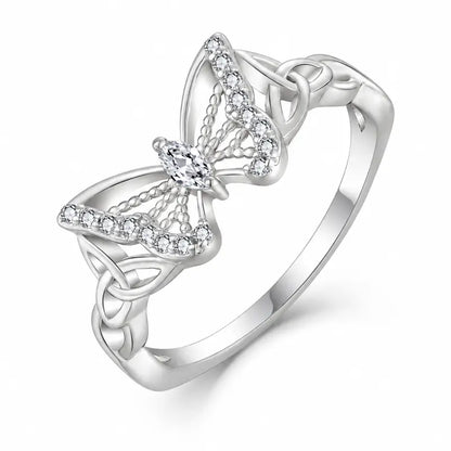 Butterfly Ring with 5A Cubic Zirconia Accent, Celtic Knot Design