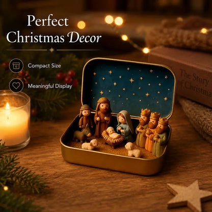 Religious Pocket-Size Mini Nativity Scene Set with Storage Box