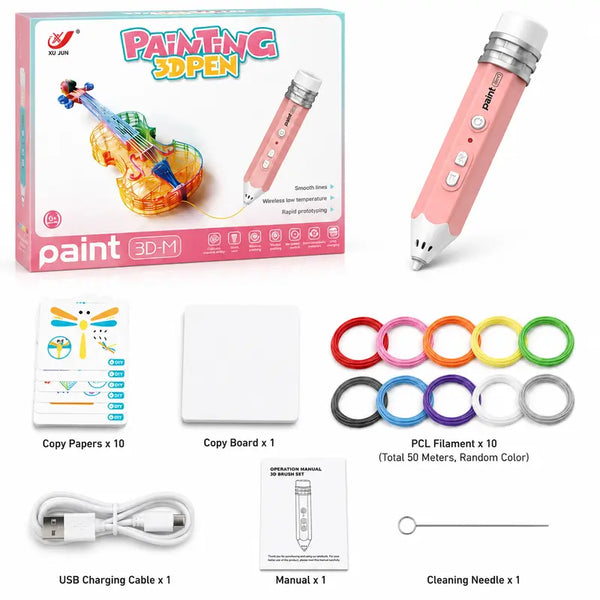 Kid-Friendly 3D Printing Pen for Rechargeable DIY Art Tool with Colorful PLA Filaments