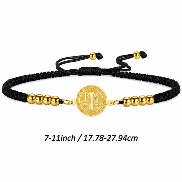 St. Benedict Bracelets Cross Charm and Black&Red Adjustable Cord