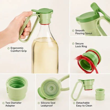 2Pcs Bottle Pour Spout Cap with Carry Handle, Detachable Two Different Caliber