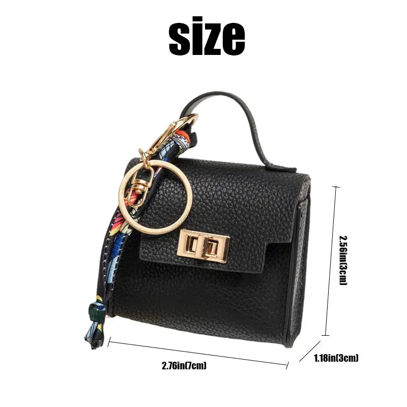 Mini Leather Square Bag Pendant Keychain with Colorful Strap
