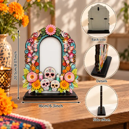 Día de los Muertos Wooden Picture Frame, Mexican Day of the Dead Tabletop Decor