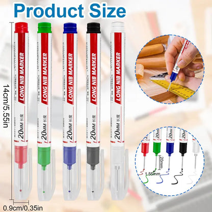 5Color Long Handled Markers with 1.5mm Long Nibs for Deep Hole Marking