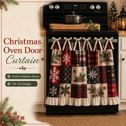 Christmas Stove Skirt, Patchwork Oven Curtain with Bow Tie Ties