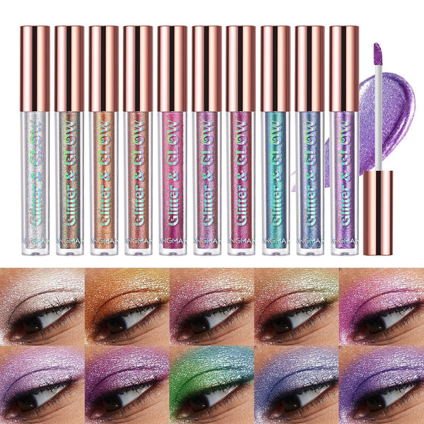 10 PCS Liquid Glitter Eyeshadow Set, Multichrome Glitter Shimmer Eye Looks