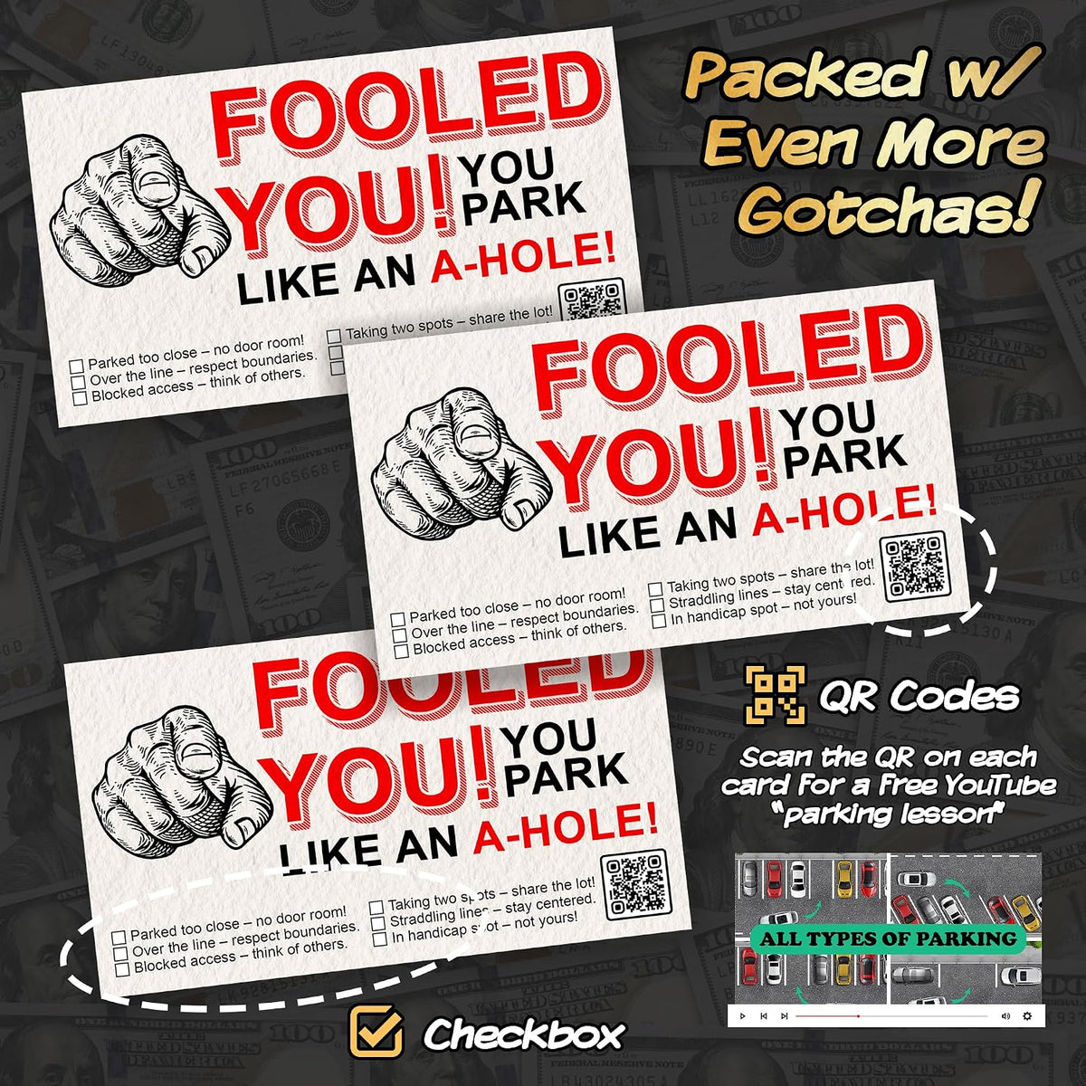 50 Pack You Park Like An A-hole Bad Parking Prank Cards Funny