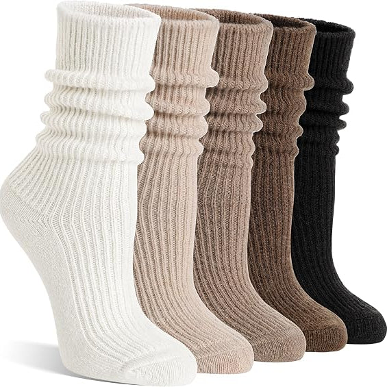 5Pairs Women's Solid Mid-calf Socks, Casual Soft Comfy Warm