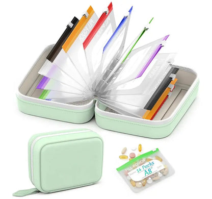 A8 Waterproof Pill Pouch Set with 14 Color-Coded Medicine Pouches