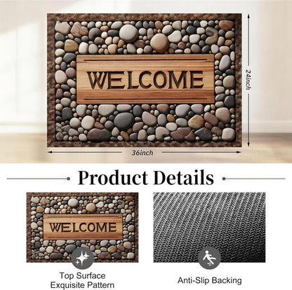 Stone Welcome Door Mat - Non-Slip, Washable Entrance Mat