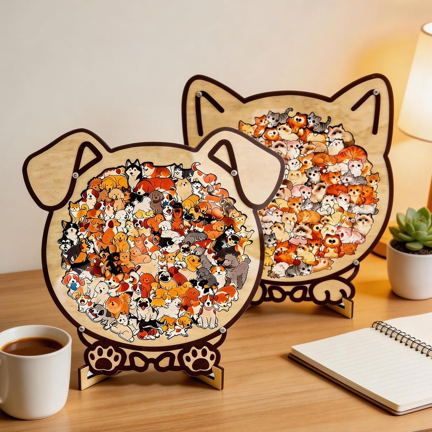 135-Piece Colored Cat Shaped Wooden Jigsaw Puzzle, Cats Shaped Wooden Puzzle
