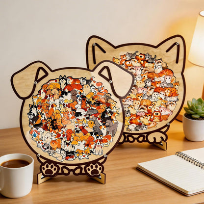 135-Piece Colored Cat Shaped Wooden Jigsaw Puzzle, Cats Shaped Wooden Puzzle
