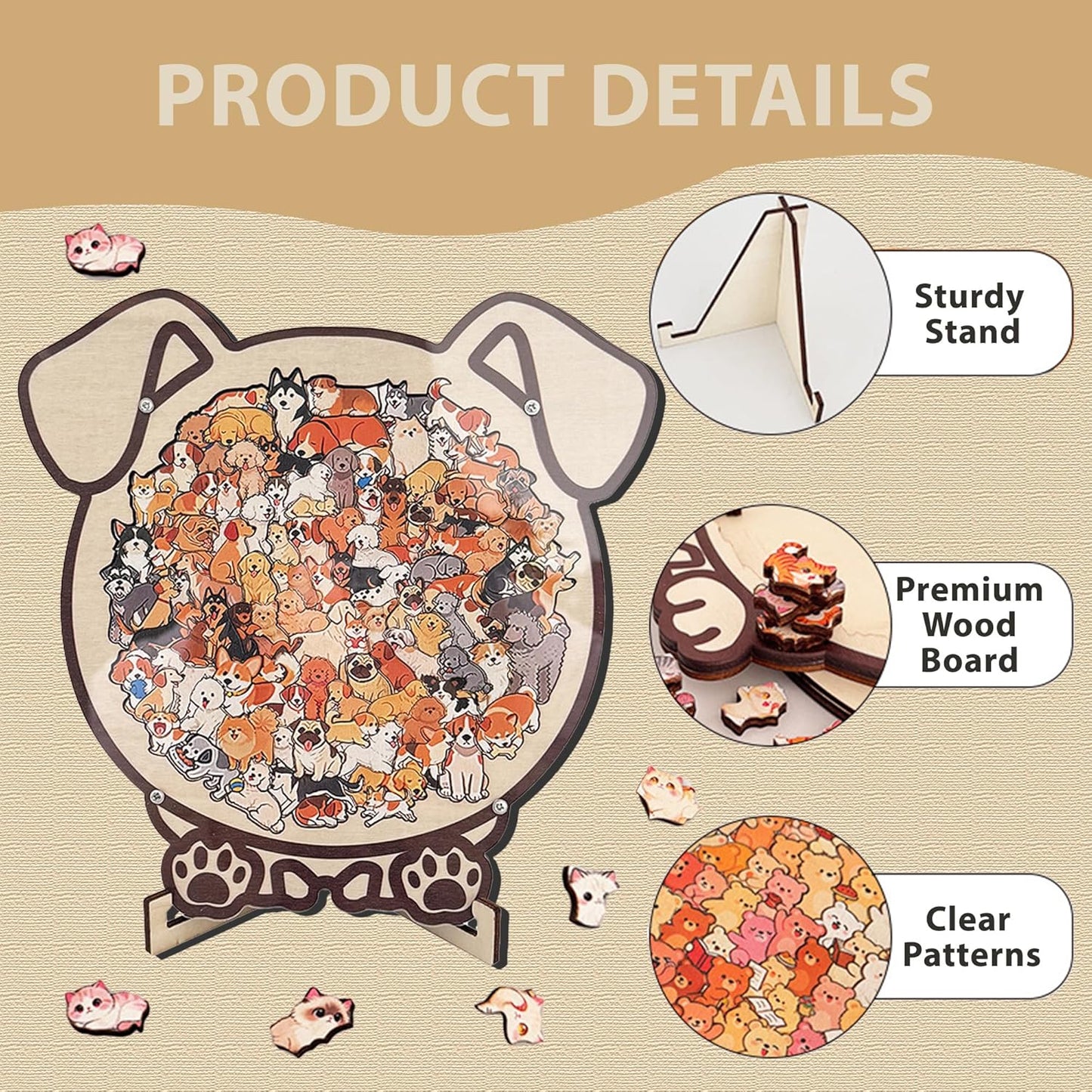 135-Piece Colored Cat Shaped Wooden Jigsaw Puzzle, Cats Shaped Wooden Puzzle
