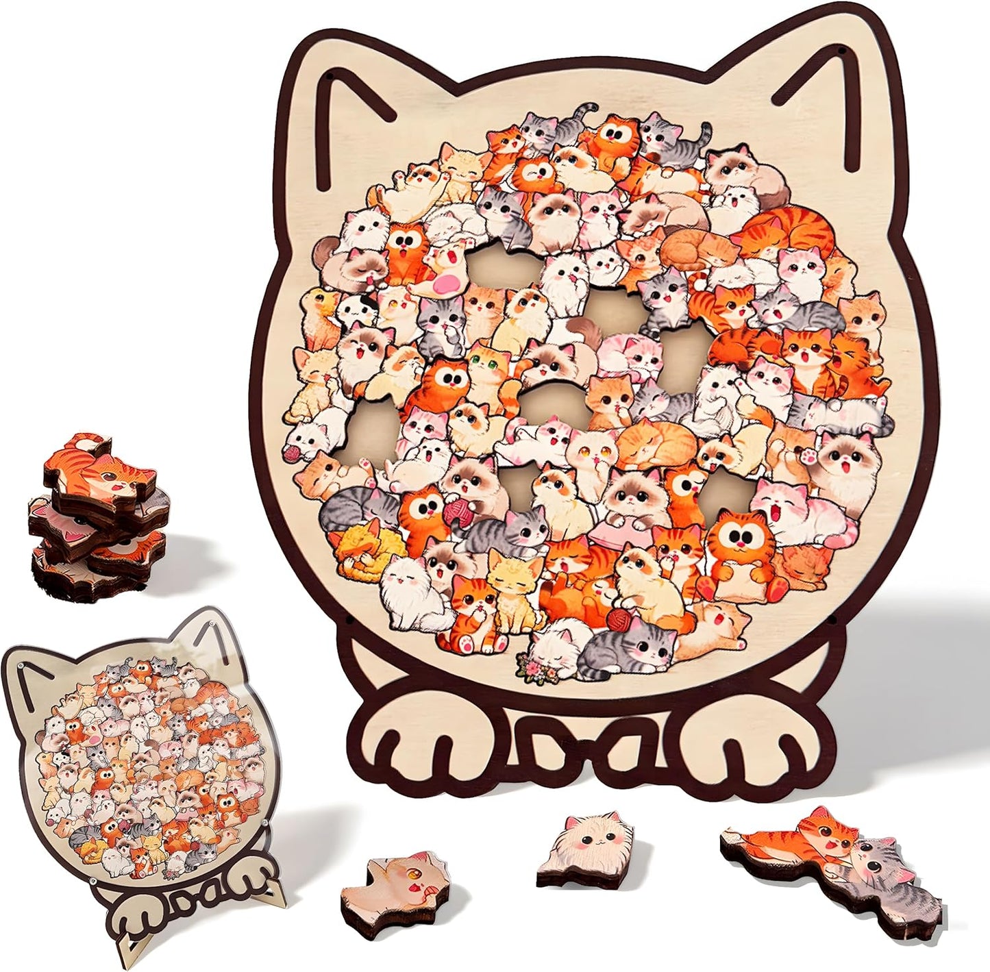 135-Piece Colored Cat Shaped Wooden Jigsaw Puzzle, Cats Shaped Wooden Puzzle