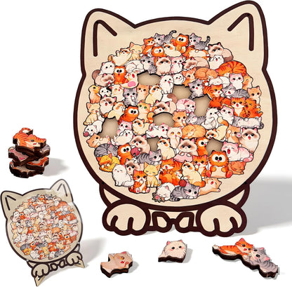 135-Piece Colored Cat Shaped Wooden Jigsaw Puzzle, Cats Shaped Wooden Puzzle