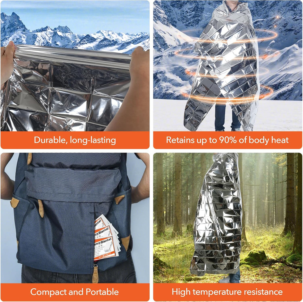 4 Pack Emergency Foil Blanket Survival Thermal Mylar Reflective Blankets