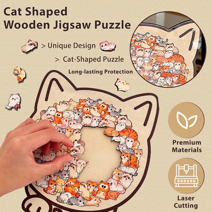 135-Piece Colored Cat Shaped Wooden Jigsaw Puzzle, Cats Shaped Wooden Puzzle