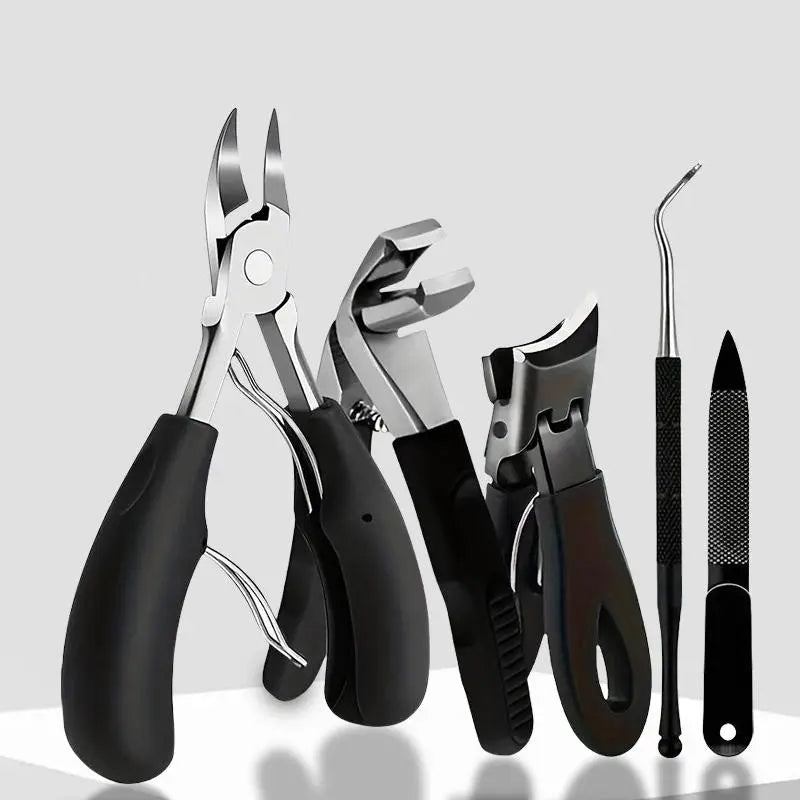 5Pcs Stainless Steel Nail Tool Set - Complete Manicure & Pedicure Kit with Nail Clippers, File & Nippers