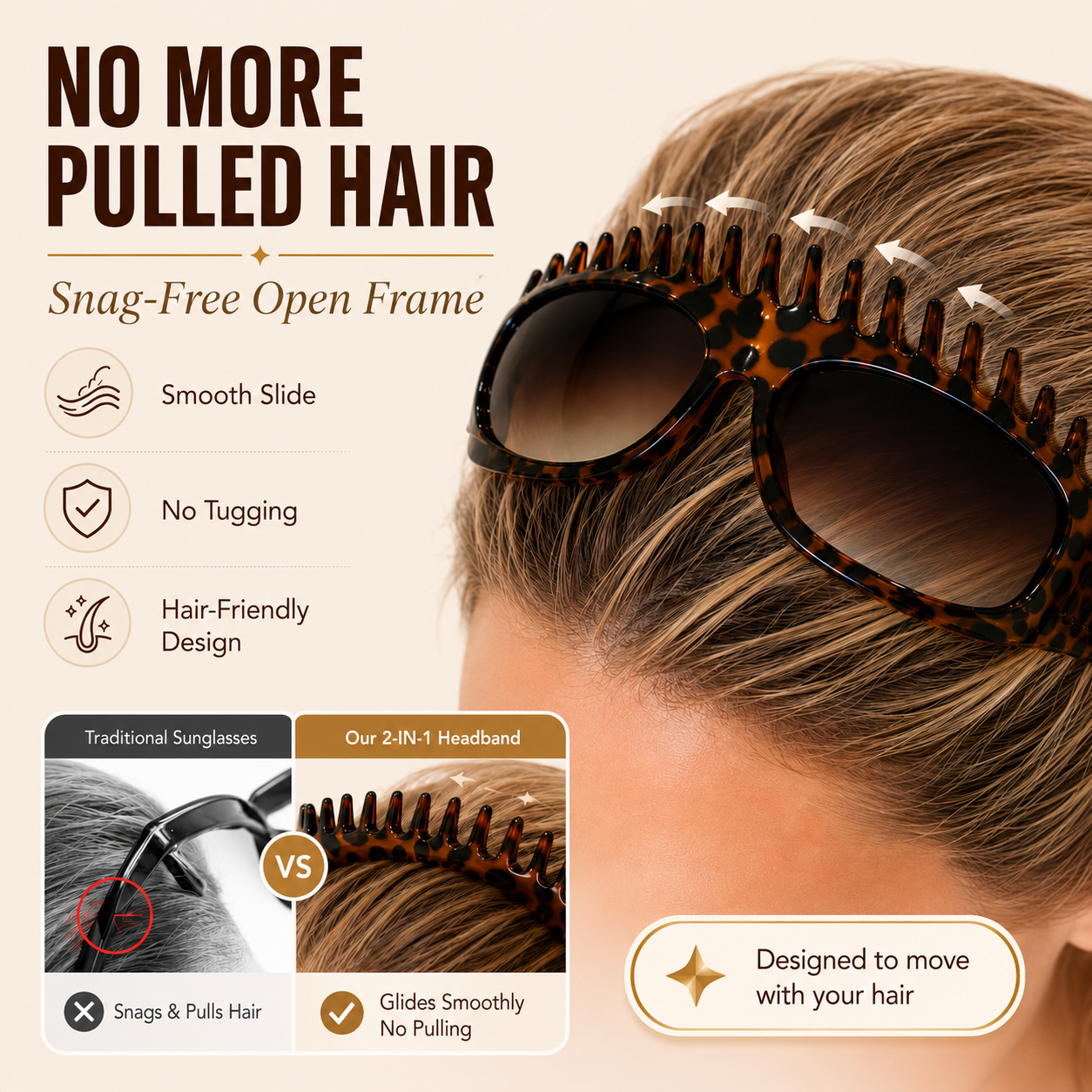2 in 1 Foldable Sunglasses Headband Chic Tortoiseshell Hair Accessory