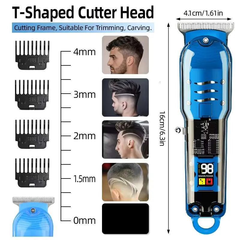 Transparent LCD Digital Display Hair Clipper Kit — Rechargeable Home Hair Trimmer