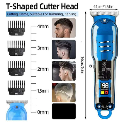 Transparent LCD Digital Display Hair Clipper Kit — Rechargeable Home Hair Trimmer