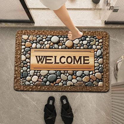 Stone Welcome Door Mat - Non-Slip, Washable Entrance Mat