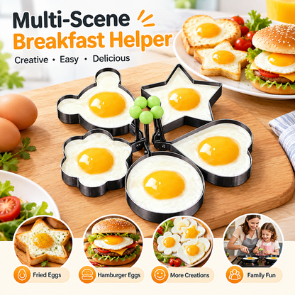 5Pack Stainless Steel Egg Molds, 3.5 Inch Different Shape Silver Egg Ring Molds