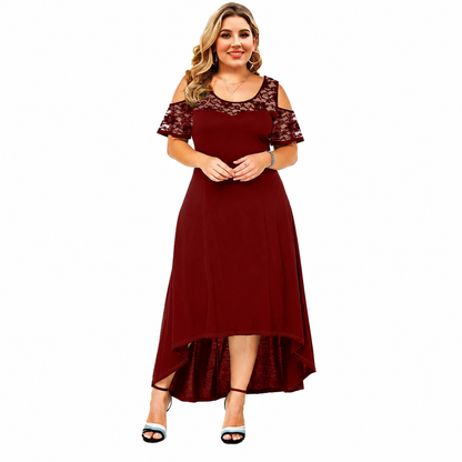 Plus Size Elegant Lace Patchwork Dress Off Shoulder Dress for Women XL-5XL