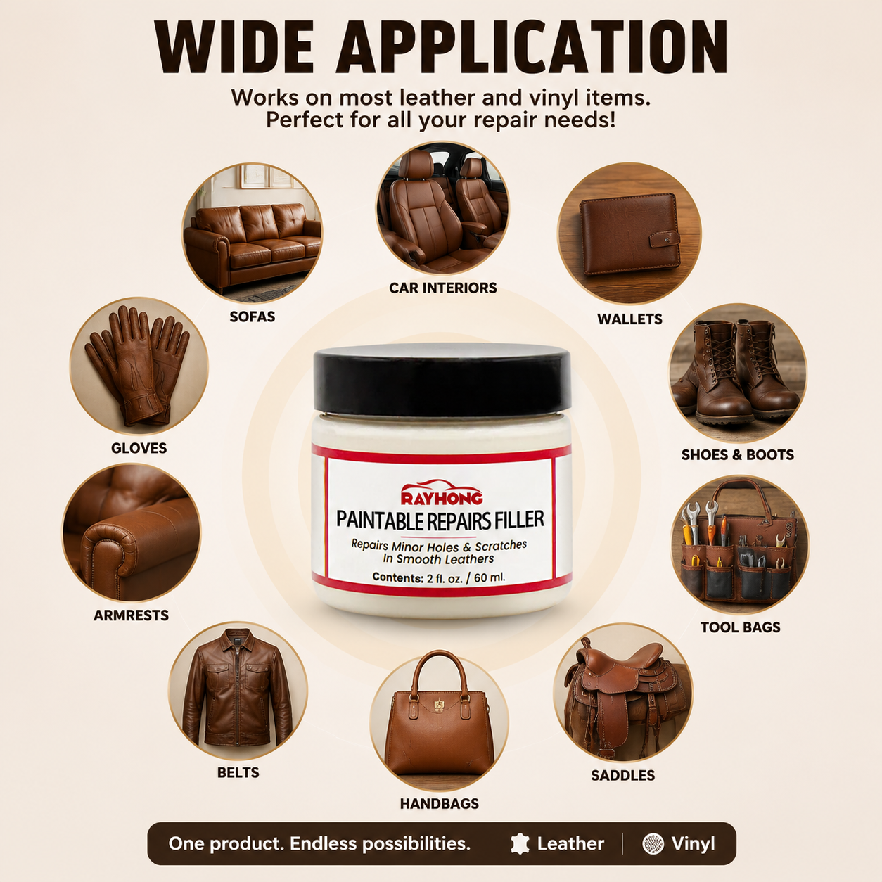 Leather Filling Paste For Sofa Shoes Car Interior Repairing Holes Scratches