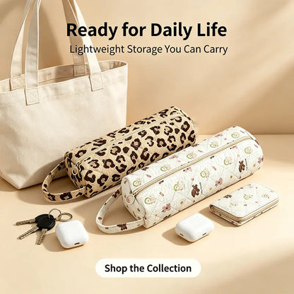 Quilted Multi‑Purpose Storage Bag, Portable Zipper Cosmetic Makeup Pouch with Handle
