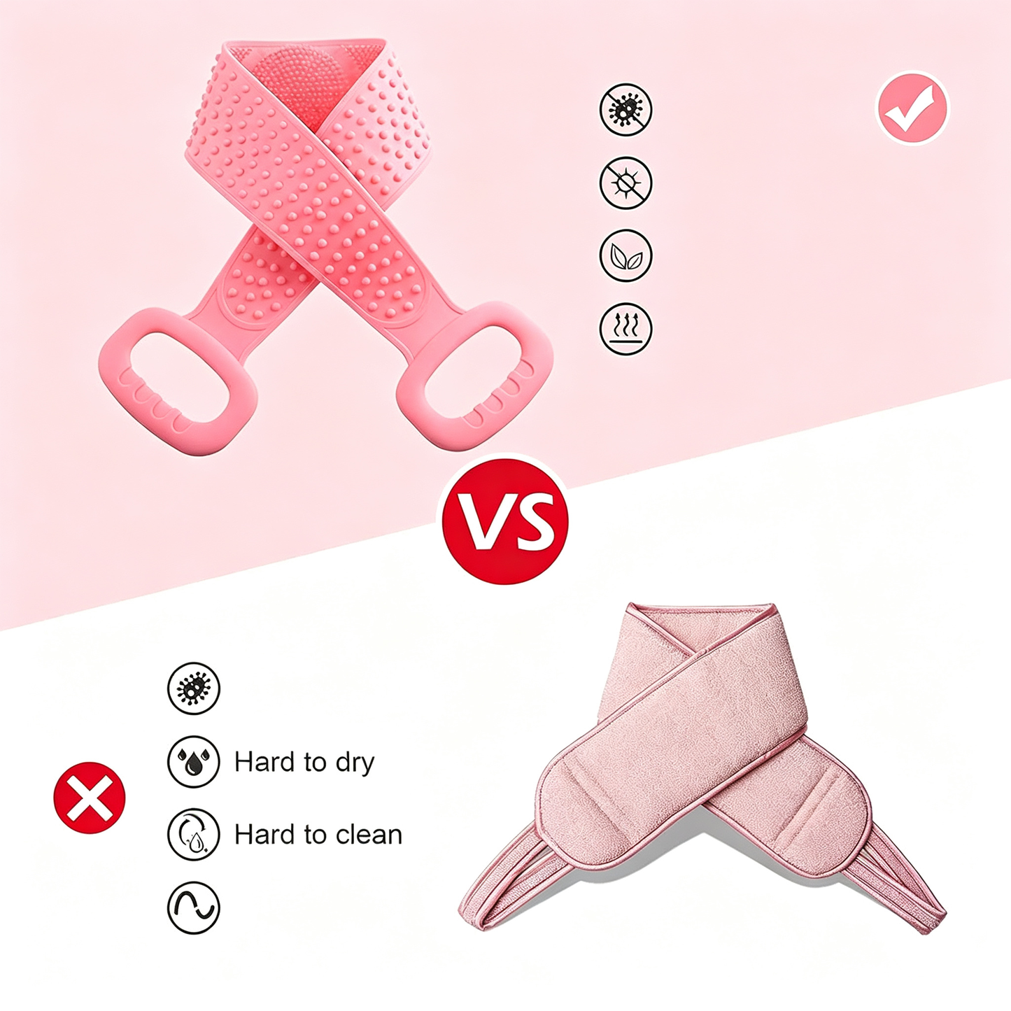 2PCS Silicone Back Scrubber for Shower Dual Sided Body Scrubber