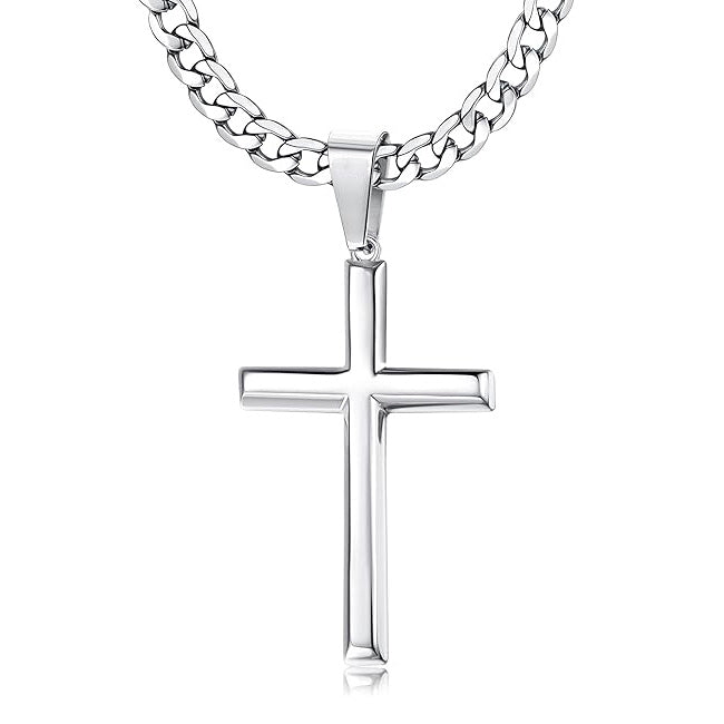 Cross Necklace Beveled Edge for Men Women Christian Baptism Gifts