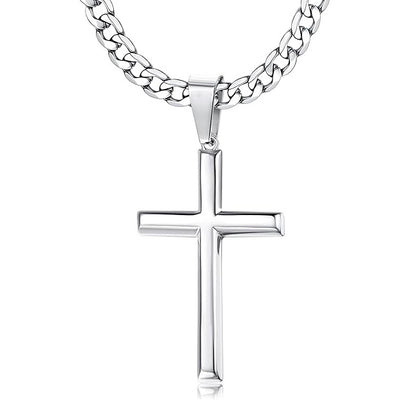 Cross Necklace Beveled Edge for Men Women Christian Baptism Gifts