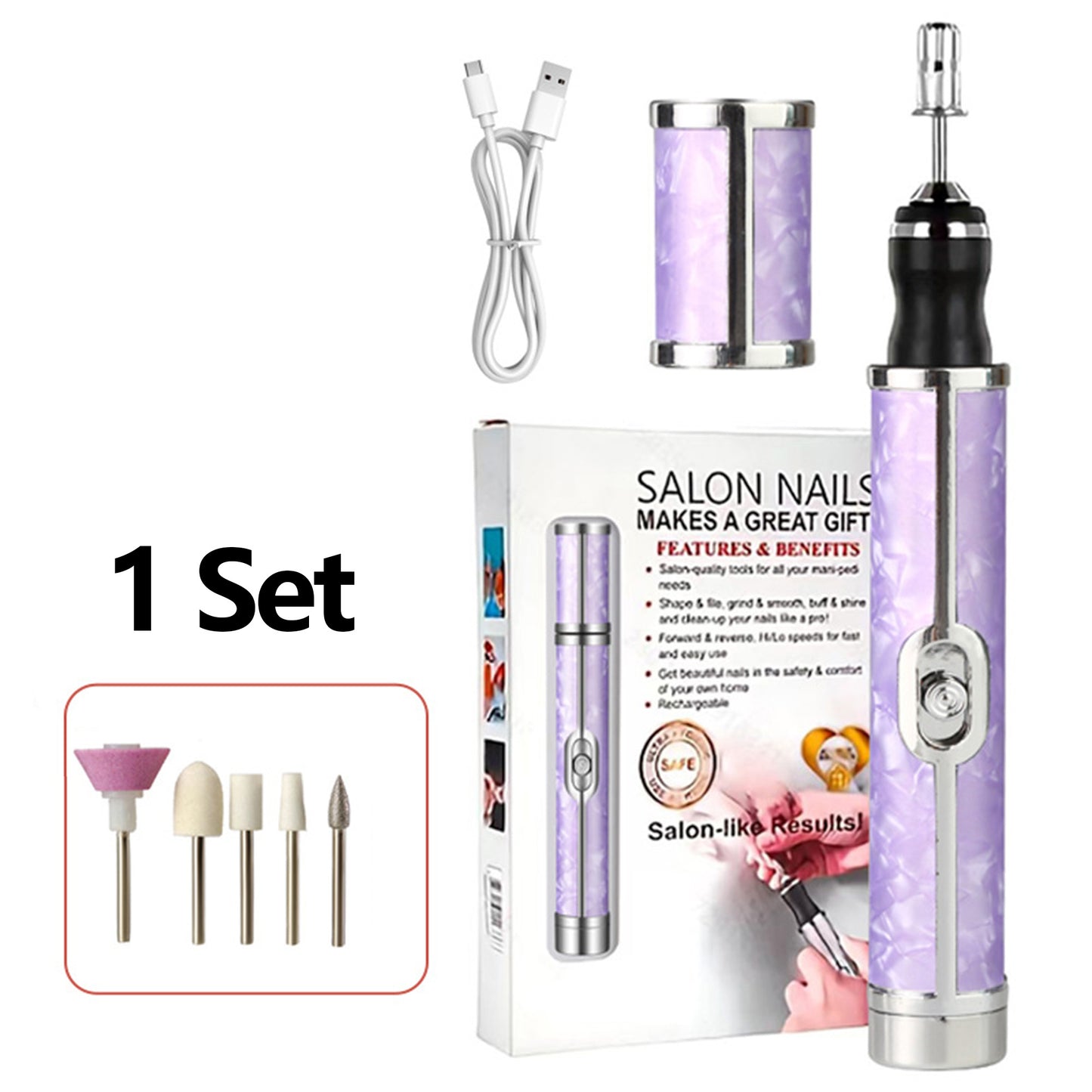 1 Set Portable Electric Nail Drill Kit with LCD Display, USB Rechargeable