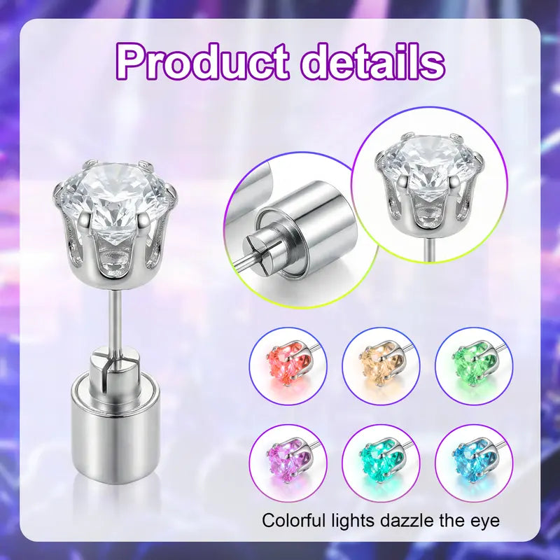 LED Earrings, Light Up Stud Earrings, Glowing Diamond Crown Pendant Earring