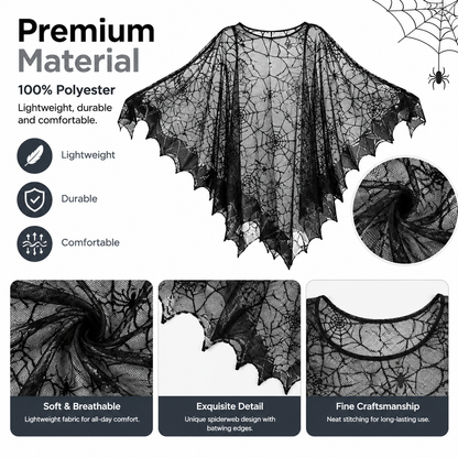 Halloween Poncho for Women, Black Lace Spider Web Cape