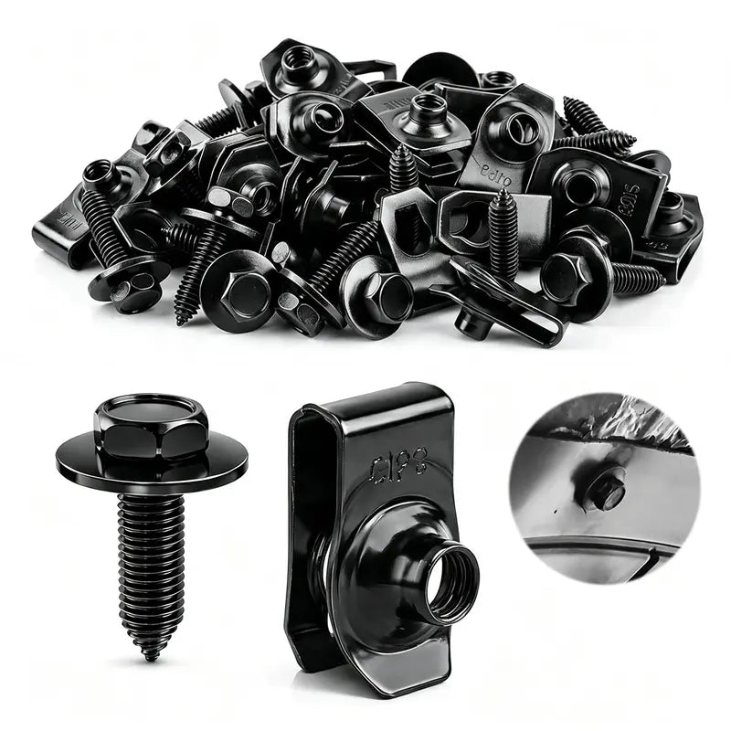 1/4 U-Nut Clips & Hex Head Automotive Body Fender Bolts Kit