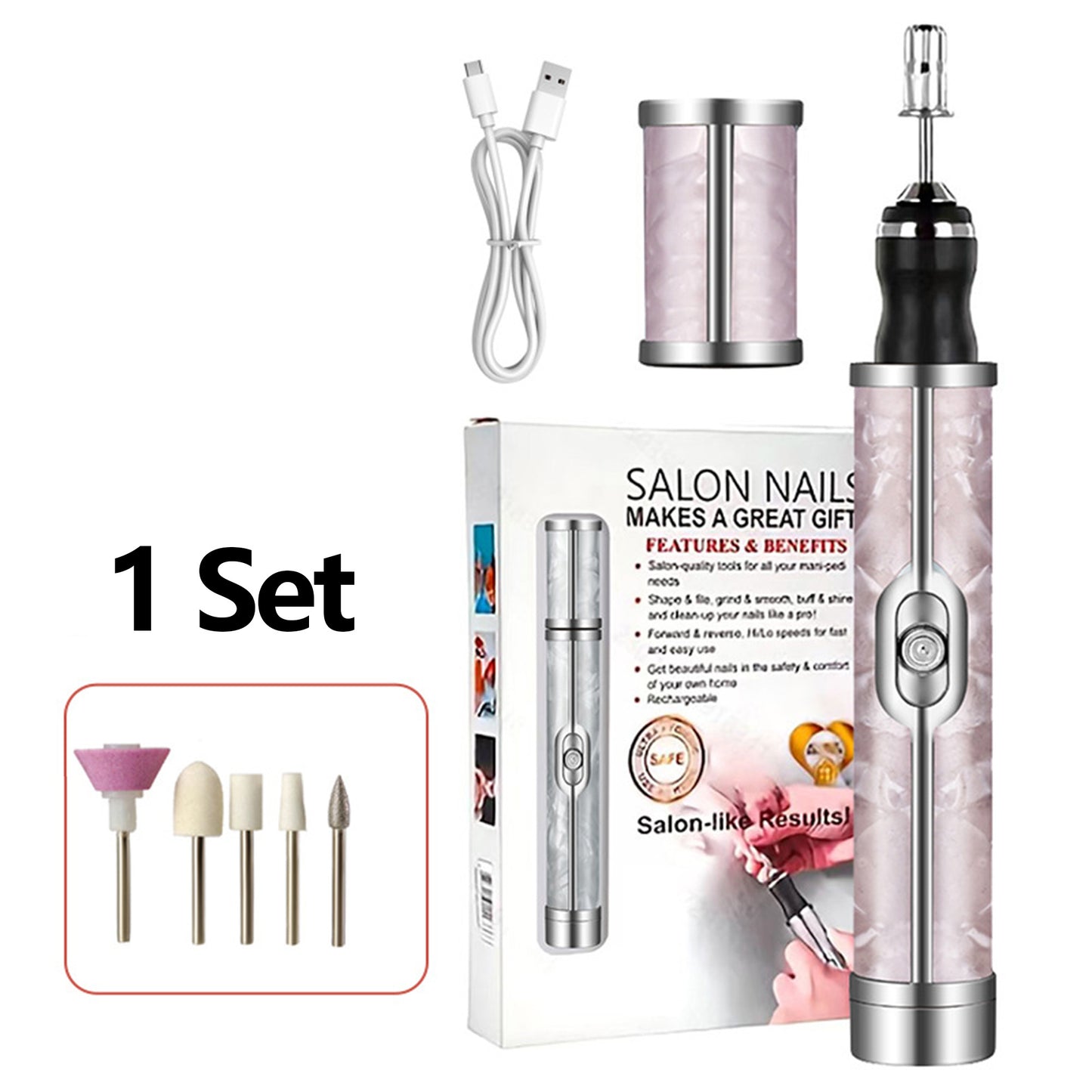 1 Set Portable Electric Nail Drill Kit with LCD Display, USB Rechargeable
