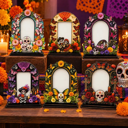 Día de los Muertos Wooden Picture Frame, Mexican Day of the Dead Tabletop Decor