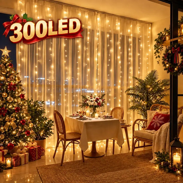 300 LED Curtain Lights, 9.8x9.8 Ft USB Powered with Remote Control