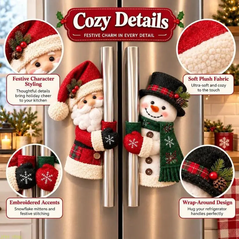 2 PCS Christmas Handle Covers, Plush Santa & Snowman Handle Huggers for Refrigerator, Oven, Cabinet & Door Handles