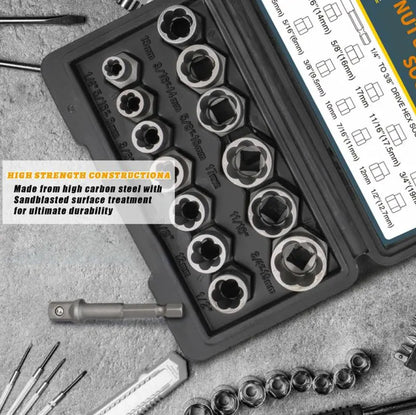 Bolt Extractor Tool Set, 13+1 Counts Impact & Nut Remover Stripped Lug Remover